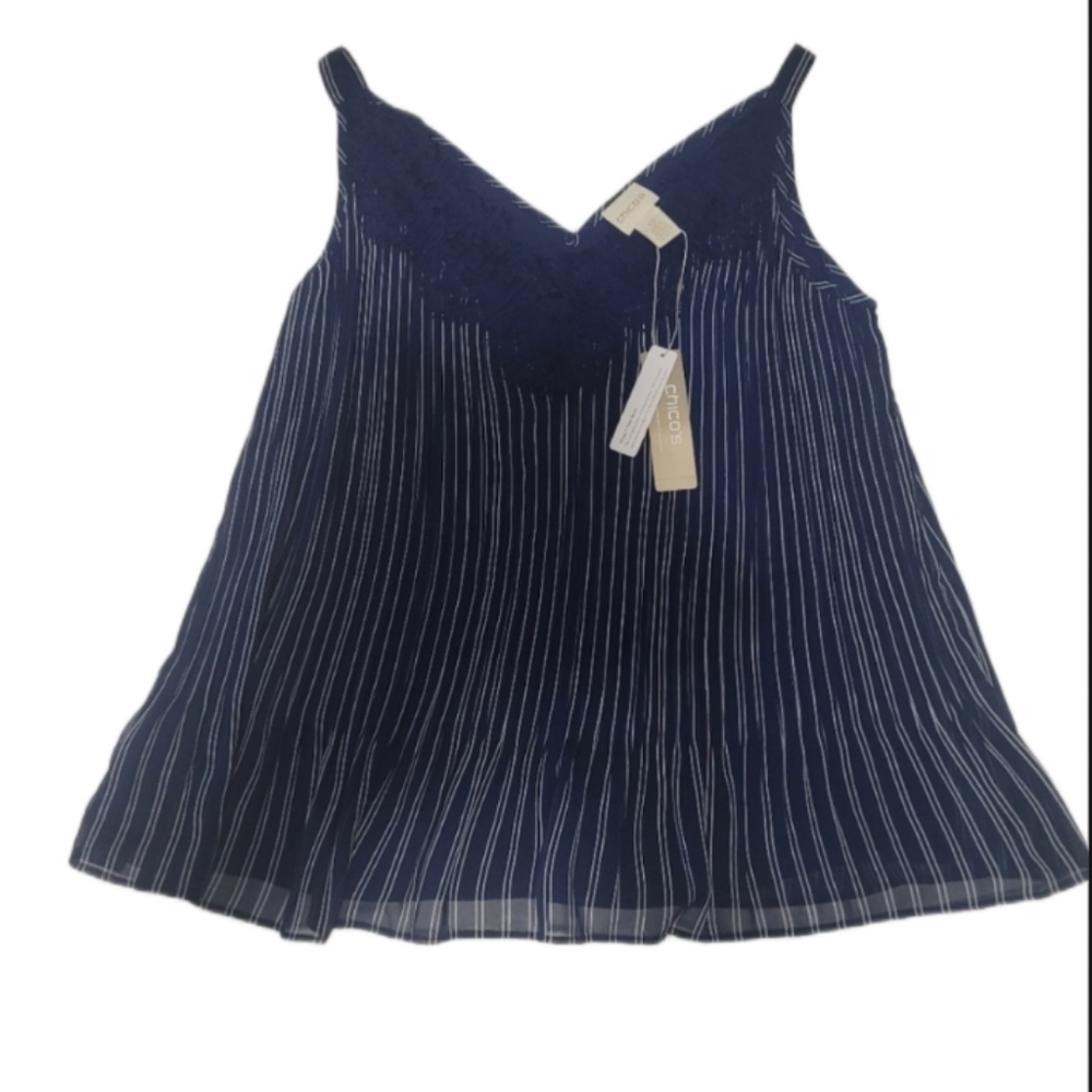 Chico's Convertible Tank Top  Women's Size 0 (S) Sleeveless Lace Striped Blue